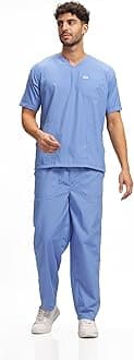 Knya Active Men's 5-Pocket Scrub Suit | Set of Top & Bottom | Half Sleeves | V Neck | Breathable Fabric | Comfortable | Durable | Uniform for Doctors, Nurses and Dentists