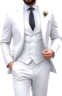 Mens Suit Slim Fit 3 Piece Double Breasted Suit Men Formal Tuxedo Set Casual Wedding Prom Groom Suits