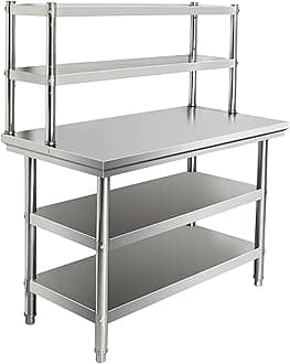 Stainless Steel Kitchen Prep Table, Stainless Steel Kitchen Catering Table, Food Prep Worktable with Adjustable Top Shelf, Heavy Duty Commercial Work Table for Home Kitchen(100x60x80cm)