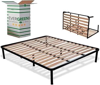 EVERGREENWEB – Folding King Size Bed Frame 180x200-35 cm High with strong Iron Frame and Beech Wood Slats, Orthopedic Bed Base FULLY ASSEMBLED + 6 Legs for all Mattresses & Pillows, 100% ITALIAN