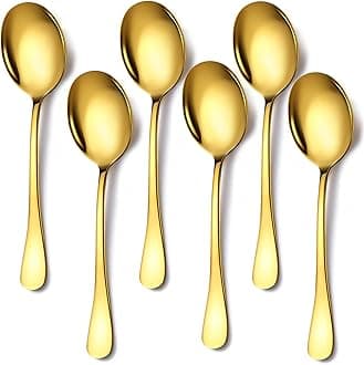 6 Pieces Stainless Steel Serving Spoons Set Includes 6 Serving Spoon, for Parties/Buffet/Catering, Dishwasher Safe, 8.5-Inch, Gold