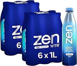 ZenWTR Ultra-Pure, Vapor Distilled Water, 1 Liter (Case of 2x 6 Pack) Bottled Water, 9.5 pH Alkaline Water with Electrolytes for a Crisp, Refreshing Taste