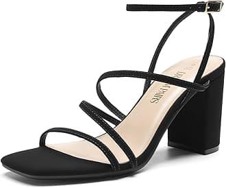 DREAM PAIRS Women's Heels Chunky Block Strappy Square Open Toe Ankle Buckle Heeled Sandals Wedding Party Dress Shoes Indie