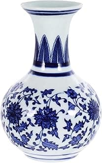 Ciieeo Chinese Blue and White Porcelain Vase Vintage Mini Decorative Vase Oriental Bottle Vases Decorative Chinoiserie Floral Bud Vase for Home Decor and Events 14cm, 13.50X8.00X8.00CM