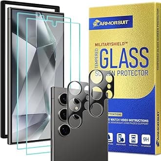 ArmorSuit 2+2 Pack for Samsung Galaxy S24 Ultra 6.8" Tempered Glass Screen Protector + Lens Protector Case Friendly 9H MilitaryShield (w/Alignment Tool)