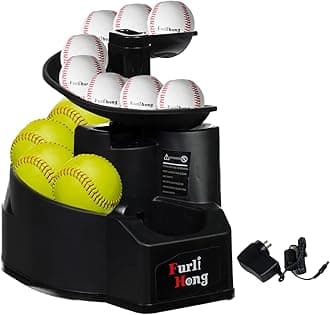 Furlihong 6902BHA Rechargeable Baseball/Softball Toss Machine with Extendable Ball Stacker, Height Adjustable, Use Regulation Baseballs, Softballs or Dimpled Balls, for Hitting Batting Practice