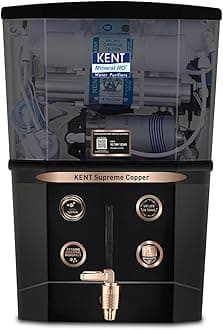 KENT Supreme Copper RO Water Purifier | Advanced RO Tech for Sabse Shudh Paani | RO+UV+UF+Copper+TDS Control+UV LED Tank | Auto Flush | 8L | 20LPH | Ideal for Borewell/Tanker/Municipal Water | Black