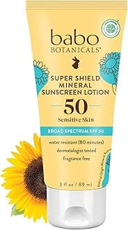 Sheer Mineral Sunscreen Lotion SPF 50 with 100% Mineral Active Ingredients for Babies, Kids or Extra Sensitive Skin, Lightweight, Water Resistant & Fragrance Free, Multicolor, Unscented, 3 Fl Oz