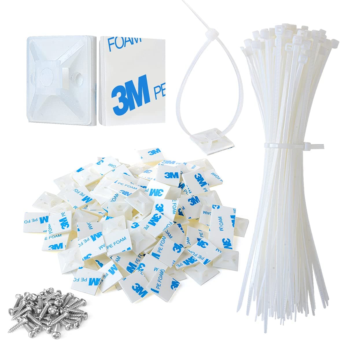100PCS White Zip Tie Mounts