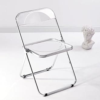 KAIHAOWIN Luxury Modern Acrylic Folding Chair Transparent Chairs-Ghost Stackable Crystal Folding Chair-PC Plastic Living Room Seat-Chrome Frame and Foldable Acrylic Chair-Clear