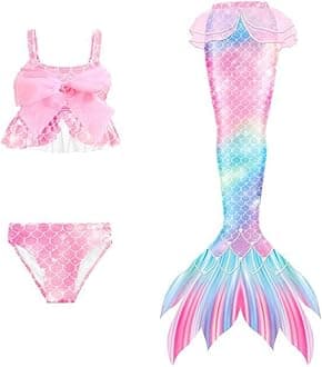 3Pcs 𝙂‭i‭r‭l‭s Sw‭imsuit 𝙈‭e‭r‭m‭a‭i‭d 𝙏‭a‭i‭l for Swimming Gradient Bikini Bathing Suit Set Cosplay Clothing Set