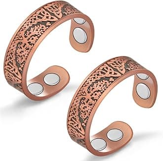 2PCS Copper Rings for Women Adjustable Solid Pure Copper Ring with Present Box (Tree of Life)