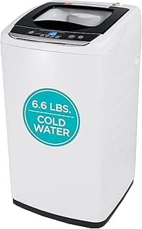 BLACK+DECKER 0.9 Cu. Ft. Portable Washer, 6.6 lb. Capacity Washing Machine for Homes & Apartments, 5 Wash Cycles, Quick Connect Sink Adapter and Drain Hose Included, LED Display, BPWM09W, White