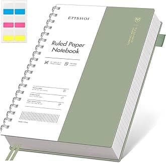 EMSHOILined Spiral Journal Notebook, B5 College Ruled Notebook, 300 Pages/150 Sheets, 100gsm Acid-Free Paper, Waterproof Softcover Notebook for School, Work, Note Taking, 7.48" × 10.15" - Light Green