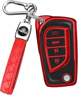 QBUC for Toyota Flip Key Fob Cover Soft TPU Key Case Cover with Keychain for Fortuner Tundra Camry RAV4 Challenger Key Shell
