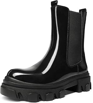 DREAM PAIRS Women's Platform Chelsea Boots Lug Sole Combat Mid Calf Slip On Chunky Ankle Booties