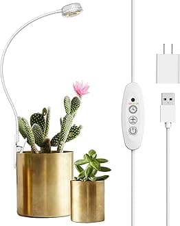 Grow Lights for Indoor Plants, Pot Clip LED Plant Lights for Indoor Growing, Full Spectrum, Plant Lamp with 4-Level Dimmable, Auto On Off 3 6 12 Hrs Timer for Succulents, Small Plant, White, 5V.
