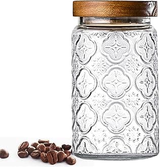 32oz Vintage Glass Jar With Lid, Glass Storage Containers, Airtight Kitchen Storage Containers For Sugar, Coffee, Tea, Spice, Flour, Candy Cookie, Pasta, Cereal, Cute Decorative Jars