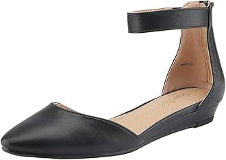 Women's Comfortable Ballet Flat with low wedge ankle strap and zipper, Ladies' classic pointed toe Shoes for wedding and walking