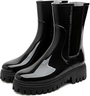 Rain Boots for Women, Waterproof PVC Rubber Garden Boots Womens Chelsea Boots Short Platfrom Rain Boots, Anti-Slip Elastic Slip On Rainboots Garden Rain Shoes for Yard Farm Outdoor Work