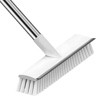 SHUTTLE ART 2 in 1 Tiles Cleaning Brush with Wiper - Long Handle 120° Rotate Bathroom Floor Scrub Brush (White) Pack of 1