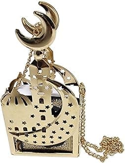 Islam Car Rear Mirror Hanging Decorative Ornament Vehicle Decor AMN-356 Mini Al-Quran in Metal Cage Masjid Mosque Design Pendant Ramadan Eid Muslim Gift (Gold/Black 2)