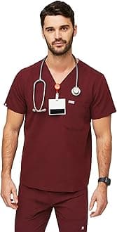 Chisec Scrub Top for Men – 3 Pockets, Tailored Fit, Squared V-Neck, 4-Way Stretch, Moisture-Wicking Men's Scrubs