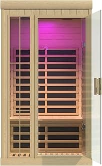 LTCCDSS 1-2 Person Infrared Sauna, Infrared Sauna for Home, APP Control Panel, 1350W, 7 Low EMF Heaters, Bluetooth Speakers, 1 Indoor Lamp, 2 Color Lights Hemlock Sauna