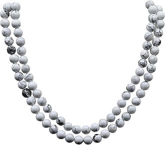 Howlite Crystal Japa Mala Saadi - 108 Beads Buddhist Prayer Beads - AAA Grade Original Healing Gemstone Agate Mala for Yoga Meditation Spiritual Reiki Feng Shui