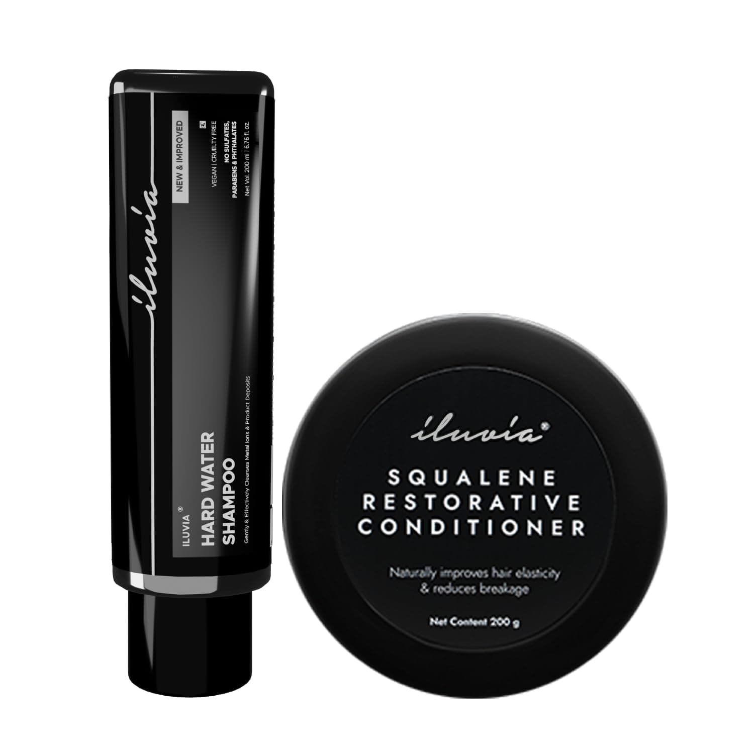 iluvia Professional Tin Box Eco friendly Packaging Combo - Hard Water Shampoo & Squalene Restorative System (Paraben free, Phthalate free, 2 in 1 Haircare)