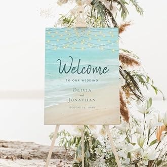 Ocean Beach Lights Wedding Welcome Sign, Personalized Beach Theme Wedding Party Sign, Editable Ocean Beach Summer Welcome Poster, Aqua Blue Party Decoration, Printable Welcome Sign Board