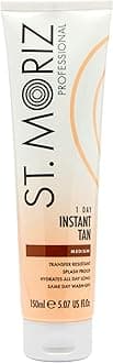 St. Moriz Professional Medium Instant Tan – 1 Day Wash-Off Fake Tan Lotion with Aloe Vera & Vitamin E – Fast-Drying, Transfer-Resistant, Vegan, 150ml