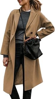 Womens Lapel Peacoat Winter Double-Breasted Outerwear Mid Long Jacket Casual Trench Coat