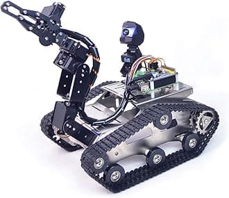 Smart Robot Car Kit for Raspberry Pi, Tank Robot Chassis Real-Time Video Transmission, WiFi/Bluetooth Control, Path Planning, Programmable Robot Kit (Stainless steel chassis+Raspberry Pi 4B(4GB))