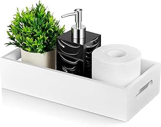 ALELION White Bathroom Basket - Wooden Toilet Paper Basket with Handle - Organizer for Toilet Tank Topper or Counter - White Bathroom Decor Box