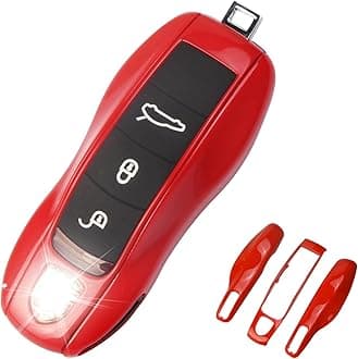 QBUC for Porsche Key Fob Cover,3-Piece Painted Key Shell Compatible with Porsche Cayenne Panamera Macan 911 Boxter Cayman (Red)