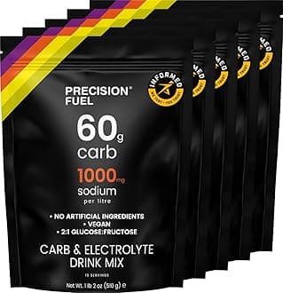 Precision Fuel Carb & Electrolytes Powder Drink Mix - High-Performance Energy Drink, 60g Carbs & 1000mg Sodium per Liter, Vegan, Citrus Flavor - for Intense Workouts & Endurance Sports (5-Pack)