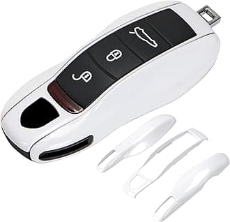 AeroBon 3-Piece Painted Key Cover Key Fob Shell Compatible with Porsche Key Shell Replacement (MK1, White)
