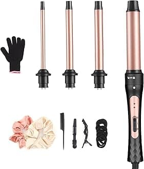 Curling Wand, 4 in 1 Hair Curling Iron Wand Set Include 4 Interchangeable Ceramic Barrels (0.35"-1.25") Hair Curling Wand Set for Quick Create Hairstyle in All Hair Type