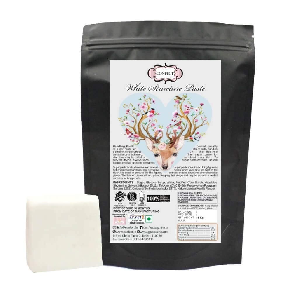 Confect White Structured Sugar Paste | Edible Fondant for Cake Decorating, Sculpting & Icing | Smooth & Firm Fondant Paste | 100% Vegetarian & Chef’s Choice– 1KG