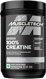 MuscleTech Platinum Creatine Monohydrate Powder | 3 g Creatine Per Serving | Supports Strength, Power & Muscle Recovery | Unflavoured | 33 Servings (100 g)