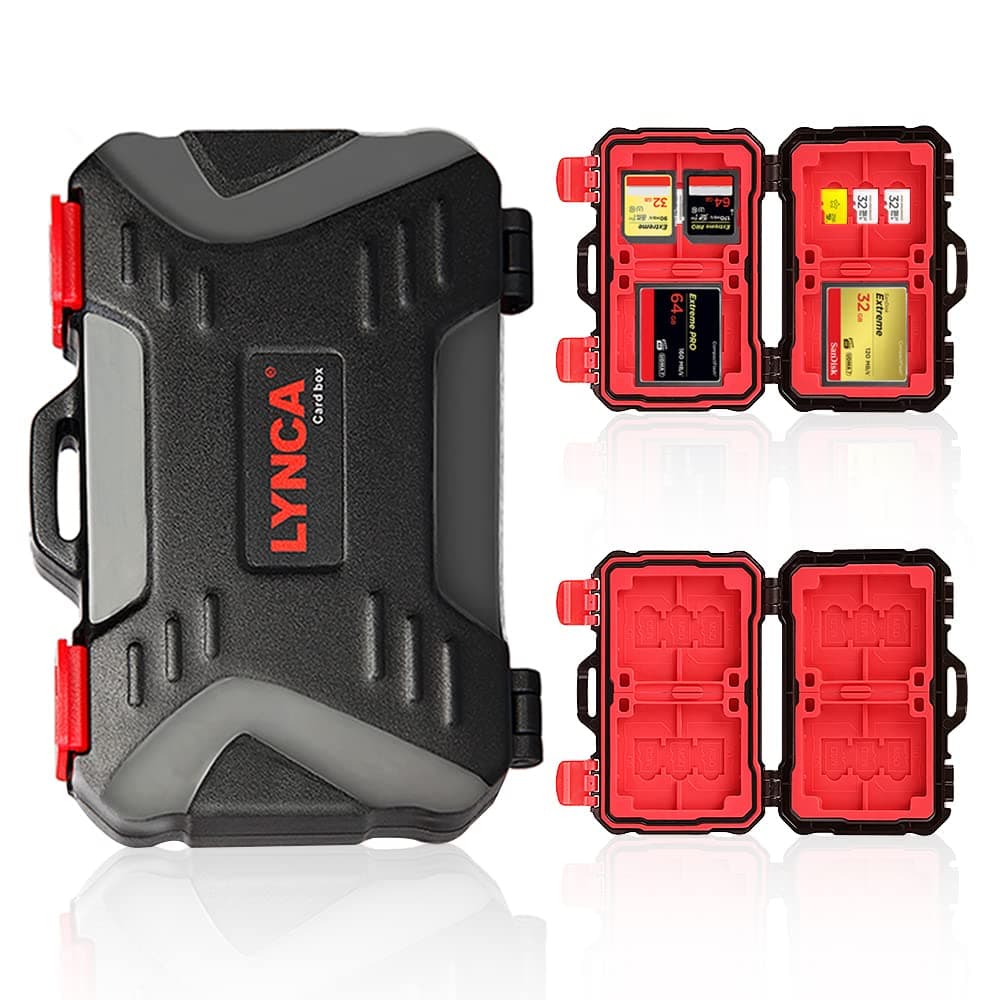 LYNCA Memory Card Case Holder, Memory Card Hard Protector Case Professional Water-Resistant Anti-Shock Compact Camera Card Storage Box for 8 SD Cards 4 CF Cards 12 TF (Micro SD) Cards