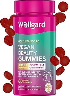 Wellgard Vegan Skin Hair and Nails Gummies - Hair Skin and Nails Vitamins for Women, Beauty Gummies with Biotin, Zinc, Vitamin A and Selenium