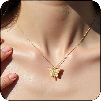 Double Pendant Necklace for Women 18k Gold Plated Necklace Cubic Zirconia Dainty Gold Necklaces for Women