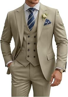 Mens Suit 3 Piece Slim Fit Suits for Men Double Breasted Suit Wedding Prom Suits Formal Business Dinner Tuxedo
