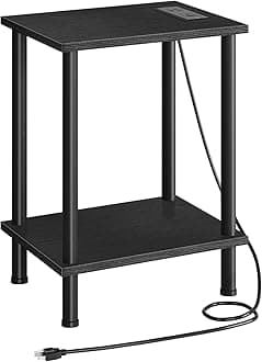 HOOBRO Side Table with Charging Station, End Table with USB Port and Outlets, Nightstand with 2-Layer Storage Shelves for Small Spaces, Living Room, Bedroom, Black BK09UBZ01