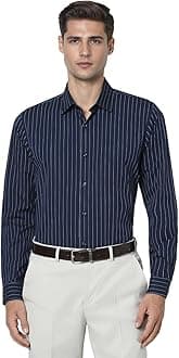 Men's Slim Fit Full Sleeve Striped Formal Shirt | Cotton Rich | Wonder Fabric | Pin Point Oxford