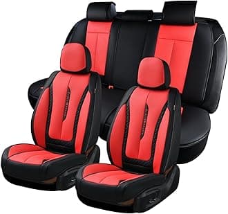Coverado Car Seat Cover Full Set, Red Seat Covers Front Seats Back Seat Covers, Nappa Leather Waterproof, Car Seat Cushion, Car Seat Protector Universal Fit Most Cars