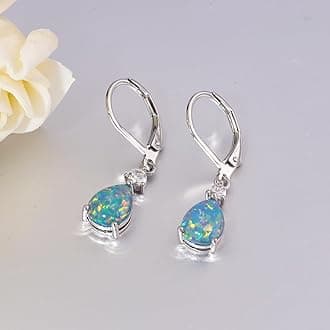 CiNily Leverback Opal Dangle Drop Earrings For Women Girls 14K Gold Plated Teardrop Earrings