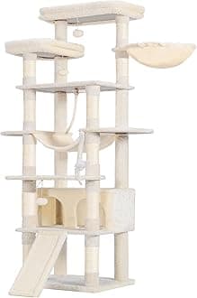 Tall Cat Tree, 78-inch Multi-Level Cat Tower for Indoor Cats, 2 Widened Plush Perches Cat Condo with Scratching Board and Big Caves, Beige HCT033M